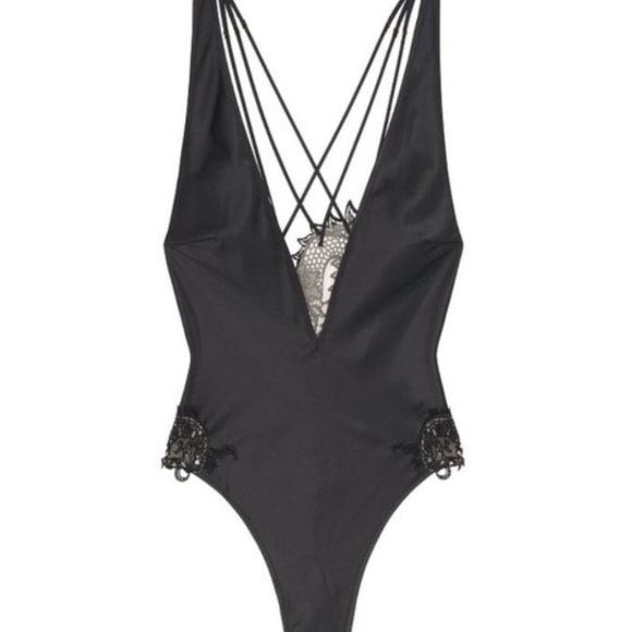 Victoria’s Secret Black Satin Lace Dragon Teddy Slip Silky Textured Small - Picture 8 of 10